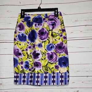 Anthropologie Baraschi Floral Purple and Yellow Pencil Skirt